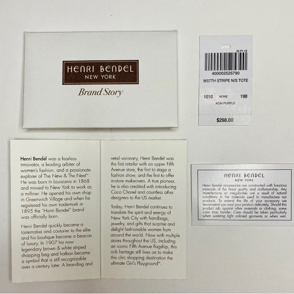 Henri Bendel Tote Large Leather West 57th Stripe North South Handbag Acai Purple - Picture 8 of 9